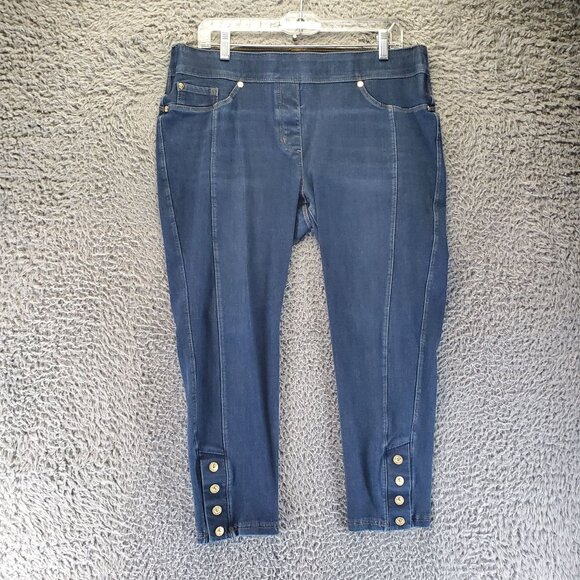 Luxe Denim Jeans Womens Large Petite Blue Skinny Ankle Button Detail Stretch - Picture 9 of 11